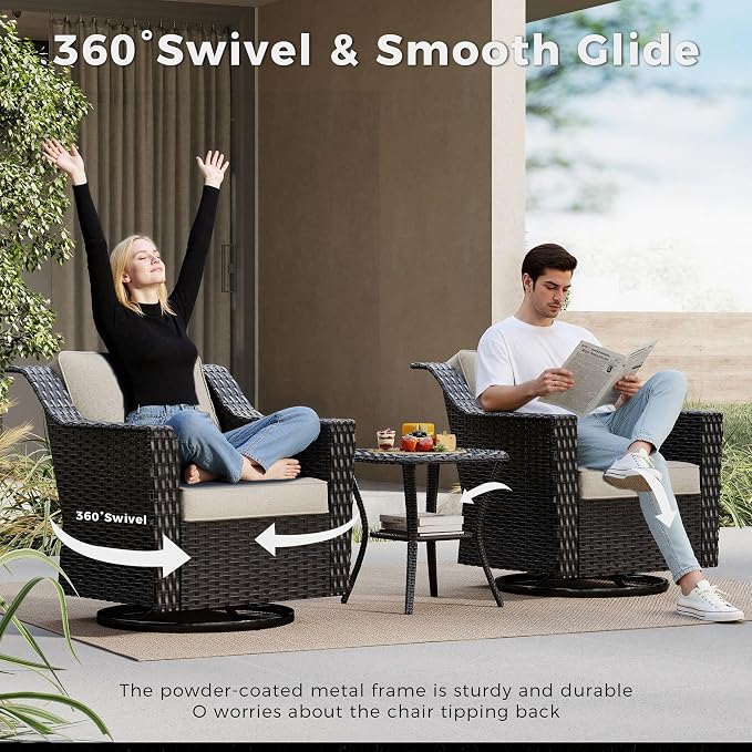 6 Piece Patio Furniture Set, Wicker Outdoor Conversation Set | Patio Chair Set with Olefin Removable Cushion, All-Weather Outdoor Couch with Deep Seat for Porch, Deck and Backyard, Beige