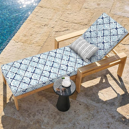 LVTXIII Outdoor Chaise Lounge Cushion 72x21x3 Inch, Water-Repellent Patio Seat Cushion with Ties & Hidden Zipper, Thick Foam Pad for Lawn Chair, Poolside, Patio Furniture, Boho Geometry Blue