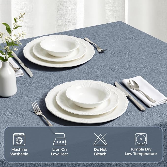 Decorelia Table Cloth for Rectangle Dining Table, Faux Linen Waterproof Texture Farmhouse Washable Rectangular Tablecloth Cover for Birthday, Party, Picnics, Wedding Decor(Demin Blue, 52 x70 Inch)