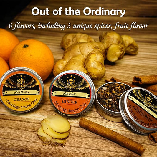 Willscoo Cocktail Smoker Kit - Handmade Old Fashioned Wood Smoker with Torch, 6 Flavors Wood Chips for Whiskey & Alcohol Gift Set, Gift for Men