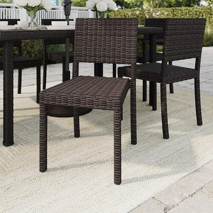 Martha Stewart Bedford Indoor-Outdoor Stackable Patio Chairs with Rattan Wicker Finish in Brown, Set of 2