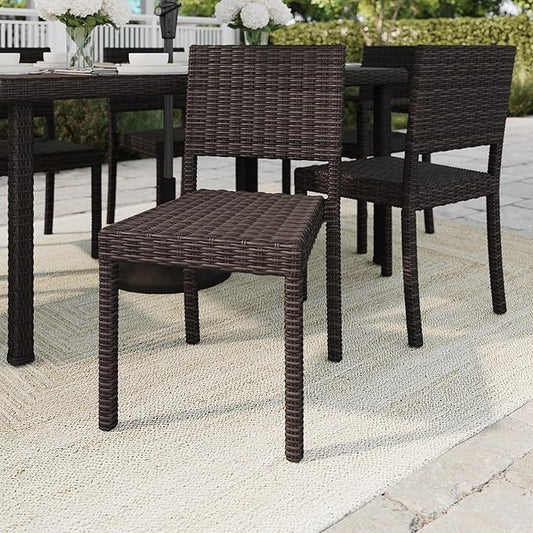 Martha Stewart Bedford Indoor-Outdoor Stackable Patio Chairs with Rattan Wicker Finish in Brown, Set of 2