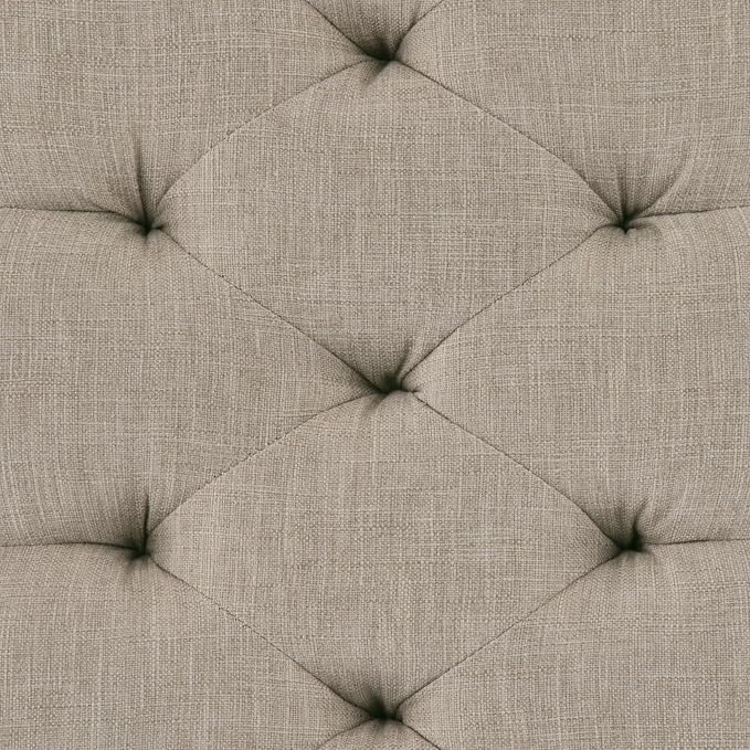 SIMPLIHOME Waverly Tufted Ottoman Bench - 48 inch Wide Upholstered Linen Look Fabric Rectangle Footstool Ottoman in Wheat Beige, Traditional Bench for Entryway or Living Room with Carved Legs