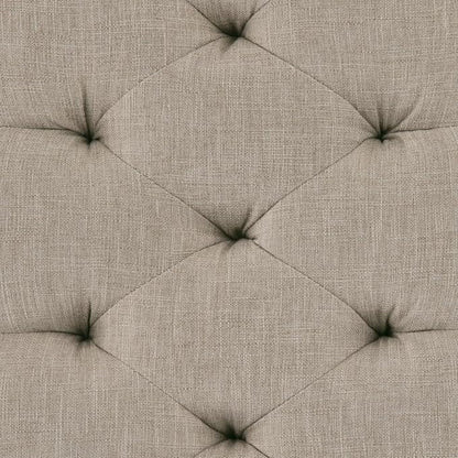 SIMPLIHOME Waverly Tufted Ottoman Bench - 48 inch Wide Upholstered Linen Look Fabric Rectangle Footstool Ottoman in Wheat Beige, Traditional Bench for Entryway or Living Room with Carved Legs
