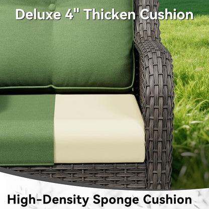 Wicker Patio Loveseat, 2 Seat Outdoor Couch with Thickened Olefin Cushions, High Back and Deep Seating, Hand-Woven PE Rattan for Porch, Deck, Balcony