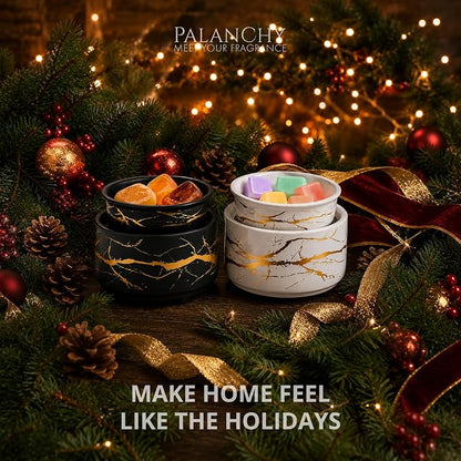 PALANCHY Electric Wax Melt Warmer for Scented Wax, Wax Warmer Set of 2 | Glazed Ceramic Wax Melter Black & White, 3-in-1 Candle Wax Melts Warmer Oil Burner for Aromatherapy. 4 x 4 x 3.5 ins, 17W