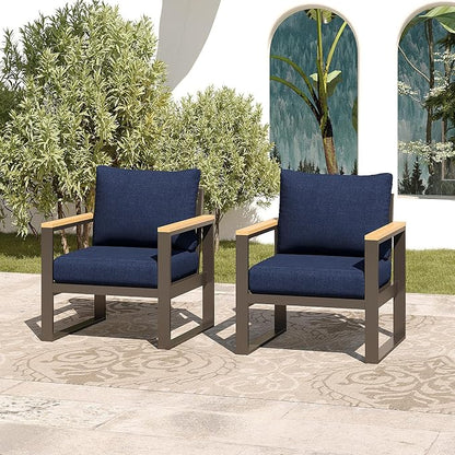 Sundale Outdoor 2 Pieces Patio Aluminum Armchairs, All-Weather Outdoor Furniture with 6” Olefin Cushion & Wide Armrest, Outdoor Chairs or Garden Deck Porch (Navy Blue)