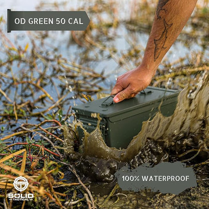 Lockable Metal Ammo Storage Box - Military & Army Steel Ammo Can for Ammunition Storage - Waterproof Ammo Crate Utility Box