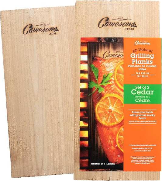 Camerons Cedar Grilling Planks - 2 Pack (5.5"x11.5") - Premium Natural Cedar Wood - Easily Infuse Smoky Flavor into BBQ Salmon, Fish, Meat, Veggies, and More - Sourced in the USA - Grilling Gift Idea