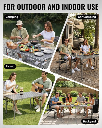 KingCamp Folding Camping Table Foldable Loads 265 Lbs, 42.1"× 27.6" Portable Table 3 Adjustable Height Aluminum Roll Up Camp Table with Carry Bag for Camping Picnic BBQ Backyard, Indoor & Outdoor