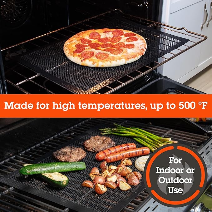 Camerons Grilling Mesh 2 Pack (13.25"x18") - Heavy Duty 100% Non-Stick Reusable Cooking Mesh - Use in Outdoor BBQ Grill & Indoor Oven - Heat Safe up to 500° F - Barbecue Grilling Gift for Fathers Day