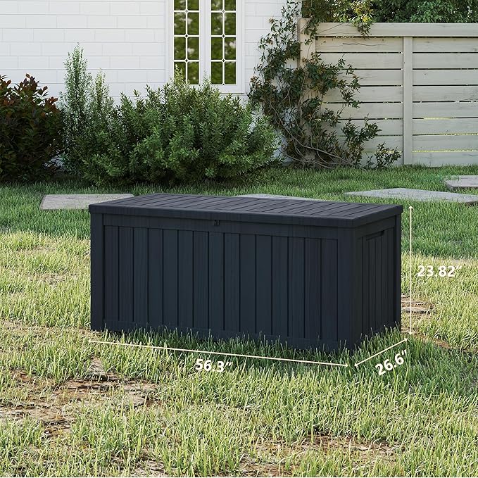 FEFLO 120 Gallon Waterproof Resin Outdoor Storage Box, Lockable & UV Resistant Patio Deck Boxes, Outside Storage for Patio Cushions, Pool Toys, Garden Tools & Package Delivery, Black