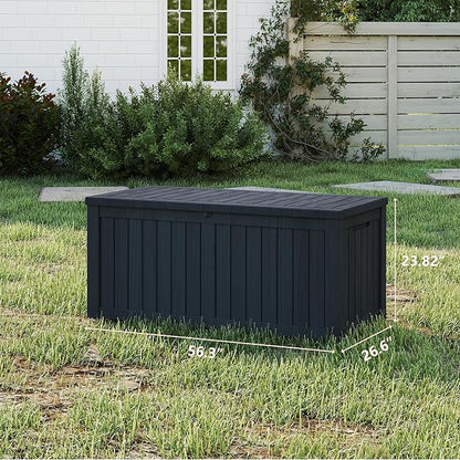 FEFLO 120 Gallon Waterproof Resin Outdoor Storage Box, Lockable & UV Resistant Patio Deck Boxes, Outside Storage for Patio Cushions, Pool Toys, Garden Tools & Package Delivery, Black