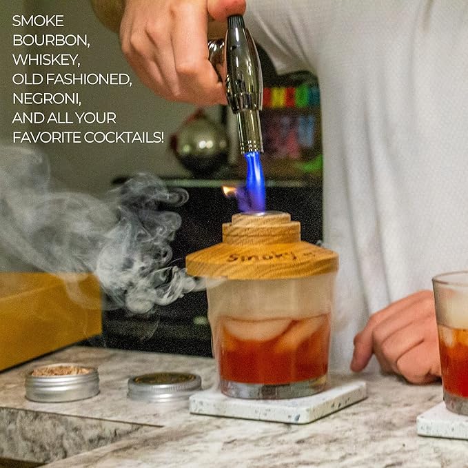 NOBLESIP® Wood Chips for Cocktail and Food Smokers. Set of 4 Selected Natural Flavors: Apple, Cherry, Pecan, Oak. Smoke Whiskey, Bourbon, Old Fashioned, Meats and Cheese. Smokes 200+ Drinks.
