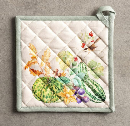 Maison d' Hermine Pot Holders 100% Cotton Potholders (8" x 8", Pack of 1) | Heat Resistant Hot Pads with Loop BBQ Cooking Baking Hotel Kitchen Handling Hot Pans Thanksgiving Christmas - Lumina