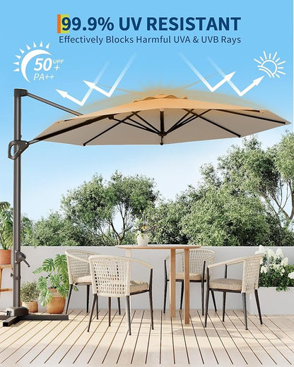GarveeLife 10FT Patio Umbrella Outdoor Large Cantilever Umbrella Market Sun Shade Windproof Offset Umbrella with 360-Degree Rotation for Garden Deck Pool Patio
