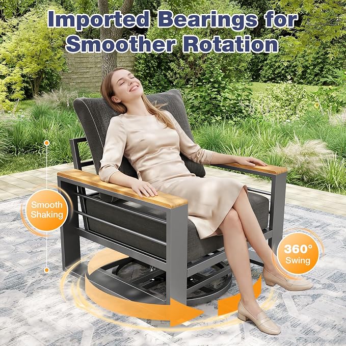 Aoxun Aluminum Patio Furniture Set 7 Seats with Rocking Chair, Oversized Outdoor Sectional with Washable Thick Cushions, Coffee Table, Patio Conversation Sets for Porch, Balcony, Deck,Dark Gray