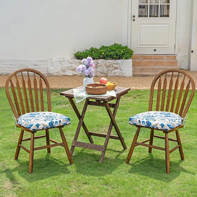 HARBOREST Outdoor Chair Cushions Set of 6, Water Resistant Patio Chair Cushions with Ties, Outdoor Seat Cushions for Patio Furniture, 17"x16"x2", Blue Butterfly