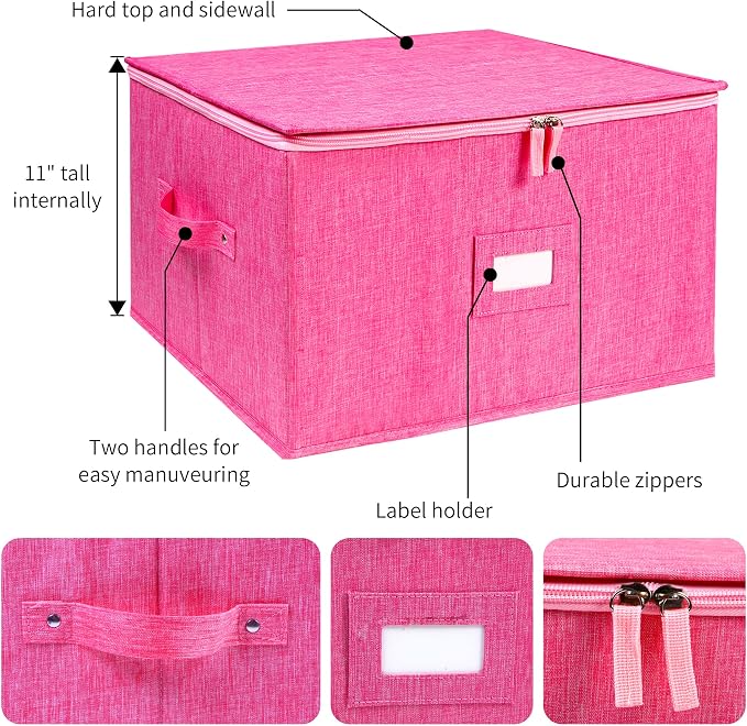 Wine Glass Storage Box, Stemware Storage Containers Cases with Dividers | Stackable Moving Supplies for 12 Wine Glasses, Drinkware , Glassware or Crystal, Hard Top and Stackable (Pink)