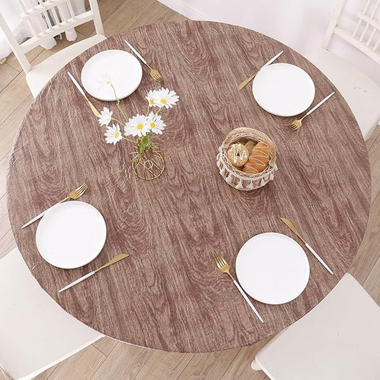 Walrus Round Vinyl Fitted Tablecloth with Flannel Backing Elastic Edge Design Table Cover Waterproof Oil-Proof PVC Table Cloth Stain-Resistant Best for 32"-36" Round