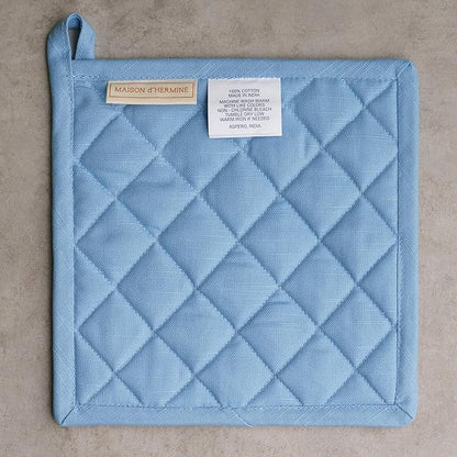 Maison d' Hermine Pot Holders 100% Cotton Heat Resistant Potholders 8" x 8" Hot Pads with Loop BBQ Cooking Baking Hotel Farmhouse Kitchen Handling Hot Pans Spring Summer (Pack of 2, Fleurs De Mai)