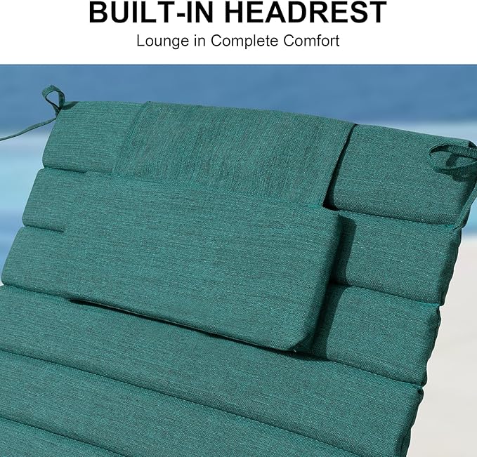 Crestlive Products Chaise Lounge Cushion Outdoor Set of 2, Foldable Waterproof Pool Lounge Chair Cushions with Straps, Lounger Cushions for Outdoor Furniture, 71''Lx21''W (Malachite)