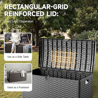 80 Gallon Deck Box, Lockable & Waterproof Resin, UV Resistant Storage Box for Patio, Garden, Pool, Black
