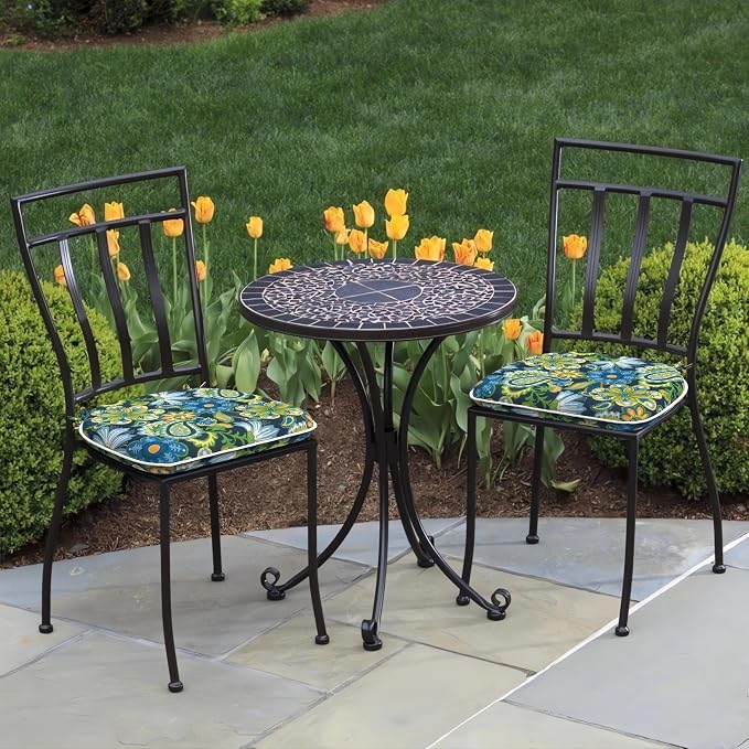 DYTXIII Set of 2 Outdoor Chair Cushions with Ties, Water Repellent Patio Chair Pads 17"x 16" for Outdoor Furniture, Round Corner Seat Cushions for Garden Yard Kitchen Flower Child