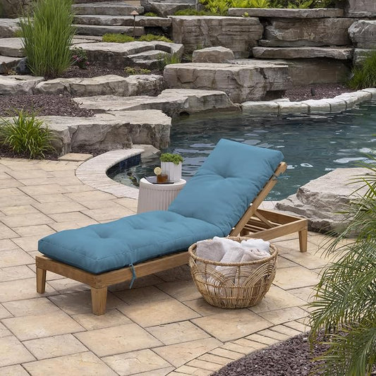 Arden Outdoor Plush Modern Tufted Chaise Cushion, 76 x 22, Rain-Proof, Fade Resistant, Tufted Cushion for Chaise Lounger French Blue Texture | Plush Comfort, Modern Tuft, Lounge Cushion, Rain-Proof, Fade Resistant, Mold and Mildew Resistant