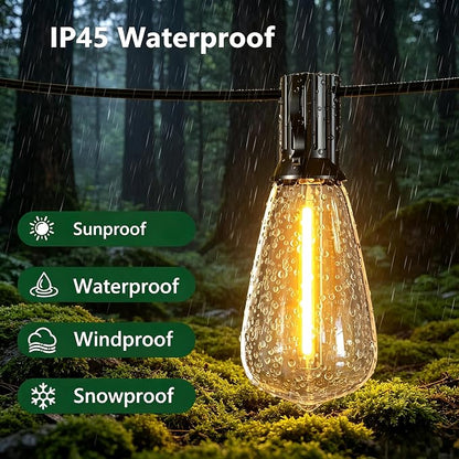 100FT Remote Outdoor String Lights for Outside, 50+2 LED Waterproof Shatterproof Edison Dimmable Timer Bulbs, 2500K Warm White Patio Lights for Garden Backyard Yard Hanging Lighting