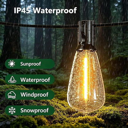 100FT Outdoor String Lights, Waterproof Patio Lights with Clear Shatterproof Plastic ST38 Vintage Edison Bulbs, Connectable Outside Hanging Lights for Backyard, Porch, Deck, Balcony, Garden, 2700K