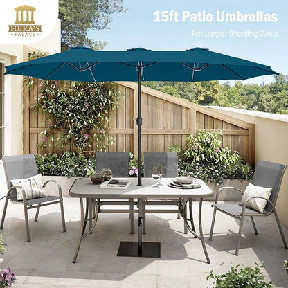 HERA'S PALACE 15ft Patio Umbrella, Base Included, Rectangular, Cerulean | outdoor, table, large, 15, rectangle, double, pool, stand, clearance, outside, triple, shade, sun