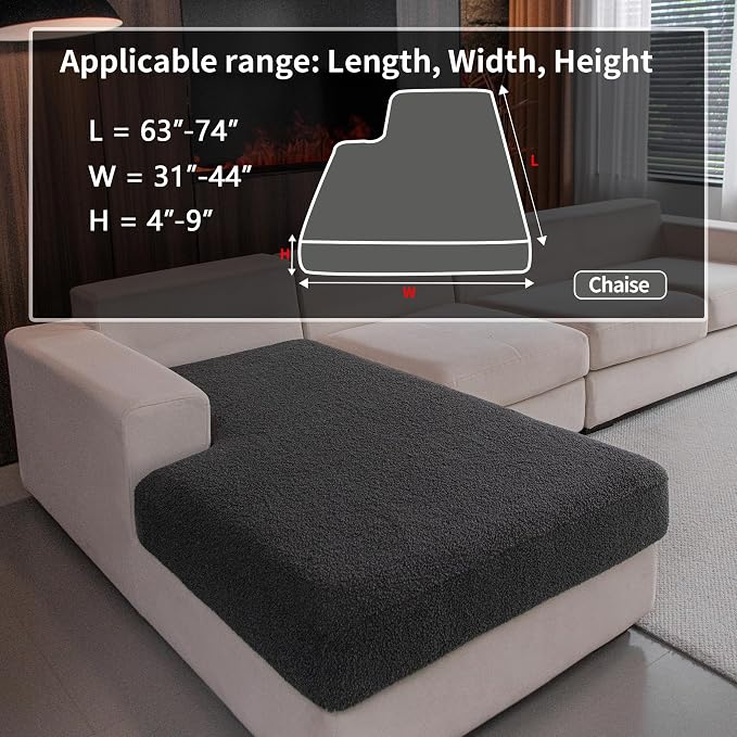 OHSIO Couch Cushion Covers for Sectional Sofa, Stretch Soft Sofa Slipcovers Washable Wear-Resistant Universal Furniture Protector for Living Room(1 Piece Chaise Cover, Dark Gray)