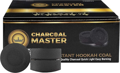 Charcoal Briquettes – 100-Pack Hookah Coals – Instant Light Coals for Incense, Hookah Set – 45-min Slow Burning – Low Smoke Charcoal Discs – Flavorless and Odorless