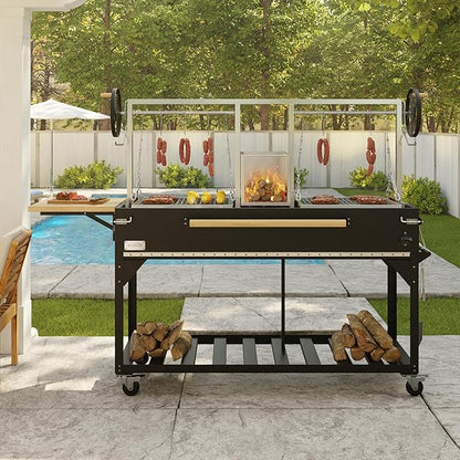 KoolMore 92 in. Charcoal and Wood BBQ Grill, Santa Maria Argentine Style Grill with Dual Adjustable Grate, Heavy Duty, in Black