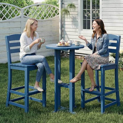 Shintenchi 3 Pieces Outdoor High Top Bar Set, 1 Patio High Top Round Table and 2 Bar Height Tall Adirondack Chair, All-Weather Outdoor Bistro Bar Set for Balcony Pool Deck, Blue