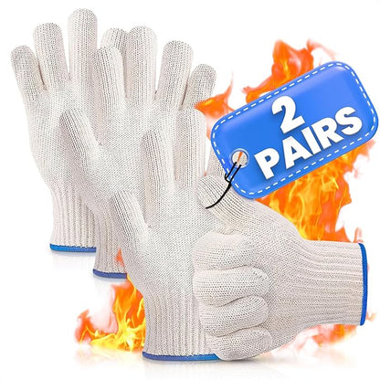 2 Pair Heat Resistant Gloves for Cooking – 9.5" Aramid Fibre Oven Gloves with Fingers, Non-Slip BBQ Grill Protector for Baking, Frying & Smoker – Reusable Heat Protection for Safe Cooking & Grilling