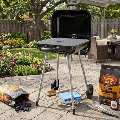 Portable 17.5-Inch Charcoal Kettle Grill with Wheels, Porcelain-Coated Steel Outdoor BBQ Smoker, Freestanding Grilling for Patio and Tailgating