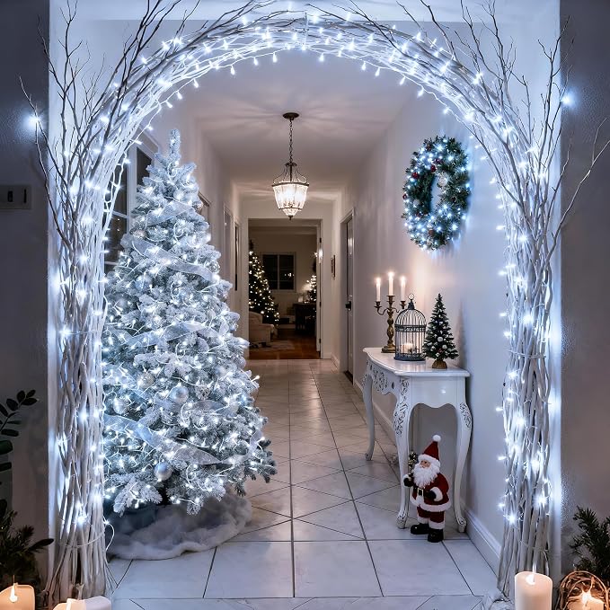 JMEXSUSS 168FT 600 LED White Christmas Lights Outdoor with Remote String Lights Indoor Plug in Cool White Twinkle String Light for Tree Room Party Wedding Decorations