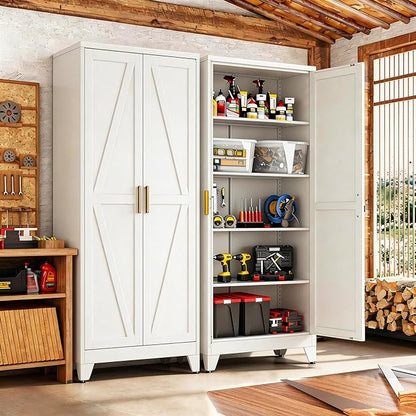 71" H White Pantry Cabinet,Metal Storage Cabinets with Doors and Shelves,Tall Food Kitchen Cabinets,Farmhouse Kitchen Cabinet,Freestanding Cabinet
