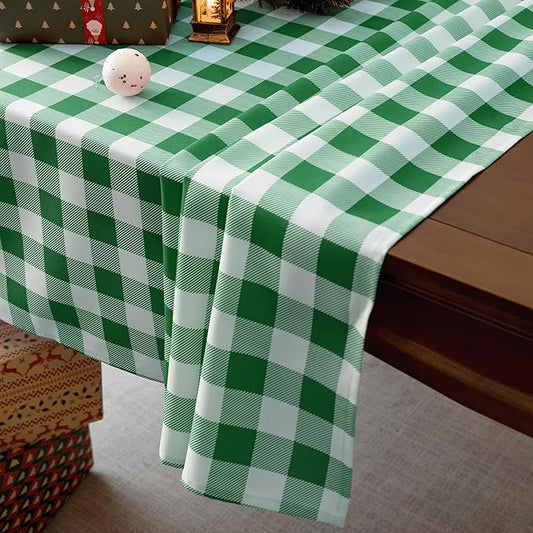 Waterproof Plaid Tablecloth Fabric - Oblong 52x70 Inch Classic Buffalo Tartan Table Cloth for Indoor/Outdoor Use - Washable Tabletop Cover for Dinner, BBQs, and Parties