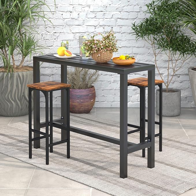 COSTWAY Outdoor Bar Table 48-inch Wide, Narrow Counter Height Dining Table with Waterproof Top and Heavy-Duty Metal Frame, Rectangular Pub Table for Hot Tub Garden Patio Backyard Poolside, Black | with Waterproof Top and Heavy-Duty Metal Frame, Rectang...