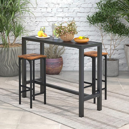 COSTWAY Outdoor Bar Table 48-inch Wide, Narrow Counter Height Dining Table with Waterproof Top and Heavy-Duty Metal Frame, Rectangular Pub Table for Hot Tub Garden Patio Backyard Poolside, Black | with Waterproof Top and Heavy-Duty Metal Frame, Rectang...