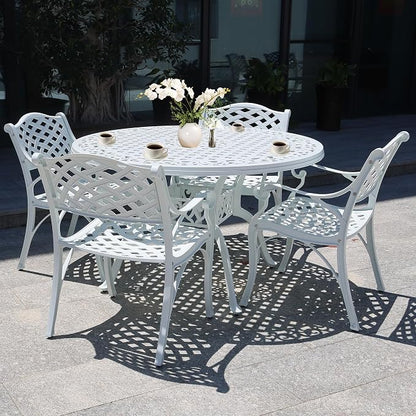 48.23" Patio Dining Table, All-Weather Cast Aluminum Table with 2.36" Umbrella Hole, Patio Furniture Table, Outdoor Dining Table for Backyard and Poolside
