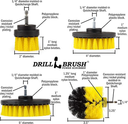 Drillbrush Electric Nylon Drill Brush Attachment Set for Bathroom Cleaning | Power Scrubber Brush Kit for Bathtub, Shower & Tile - Grout Cleaner Kit - All-Purpose Household Cleaning Brushes for Drill