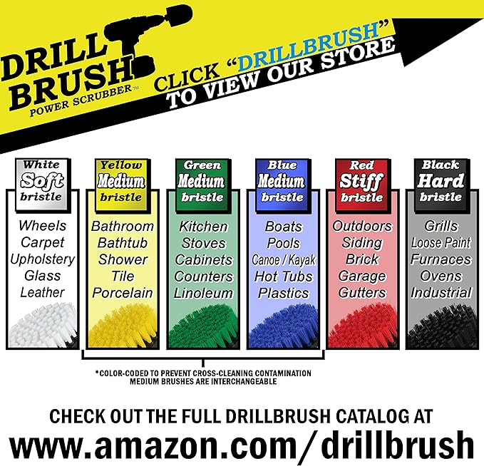 Drillbrush Electric Nylon Drill Brush Attachment Set for Bathroom Cleaning | Power Scrubber Brush Kit for Bathtub, Shower & Tile - Grout Cleaner Kit - All-Purpose Household Cleaning Brushes for Drill