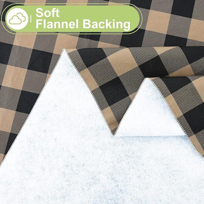 Smiry Picnic Table Cloth, Vinyl Tablecloths with Flannel Backing, 60"x144" | Waterproof Rectangle Table Cloth, Wipeable Buffalo Plaid Table Cover for Indoor and Outdoor (Black & Khaki)