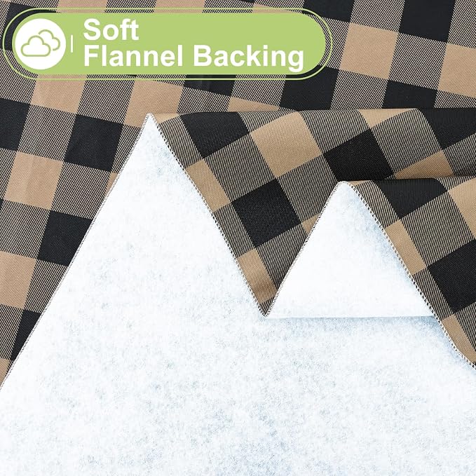 Smiry Oval Table Cloth, Vinyl Tablecloths with Flannel Backing, 60"x84" | Waterproof Picnic Table Cloth, Wipeable Buffalo Plaid Table Cover for Indoor and Outdoor (Black & Khaki)