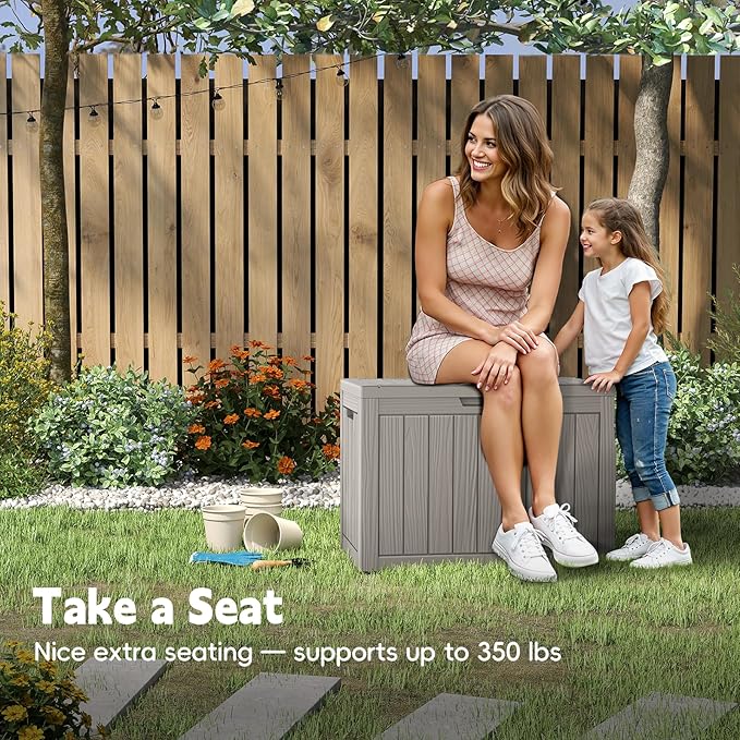 50 Gallon Outdoor Deck Box - Lockable Waterproof Storage Container, Resin Weatherproof Box for Patio Garden Furniture Pool Tools Cushions, Grey