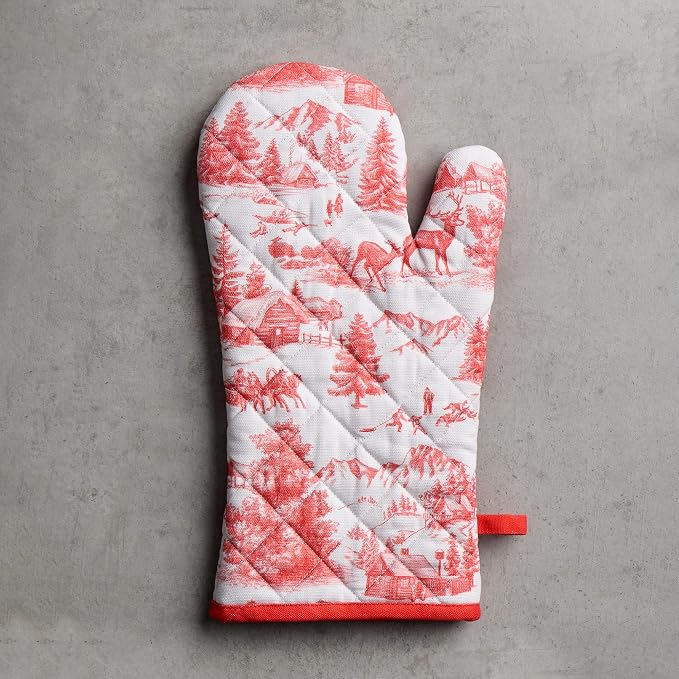 Maison d'Hermine Oven Gloves 100% Cotton Oven Mitt (7" x 13", Pack of 1) | With Loop Heat Resistant BBQ Cooking Gloves Baking Kitchen Handling Hot Pans Thanksgiving Christmas - Winter Jouy